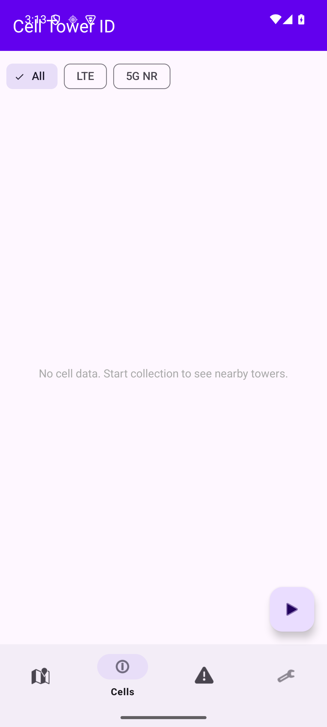 Cell list view ready to start collecting tower data
